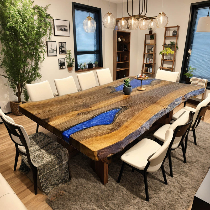 Custom Walnut Epoxy Resin River Table Blue Resin WRT-01