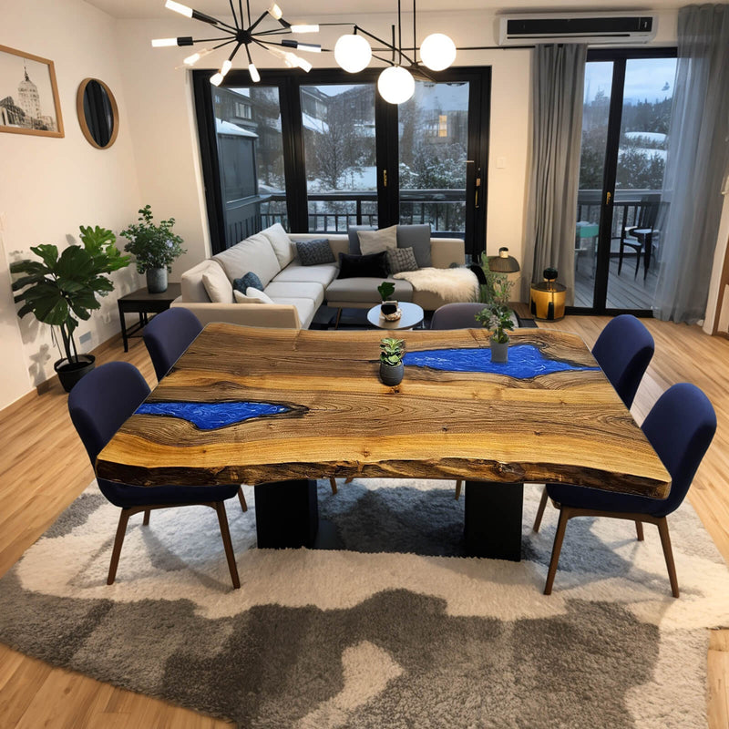Custom Walnut Epoxy Resin River Table Blue Resin WRT-01