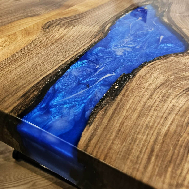Custom Walnut Epoxy Resin River Table Blue Resin WRT-01