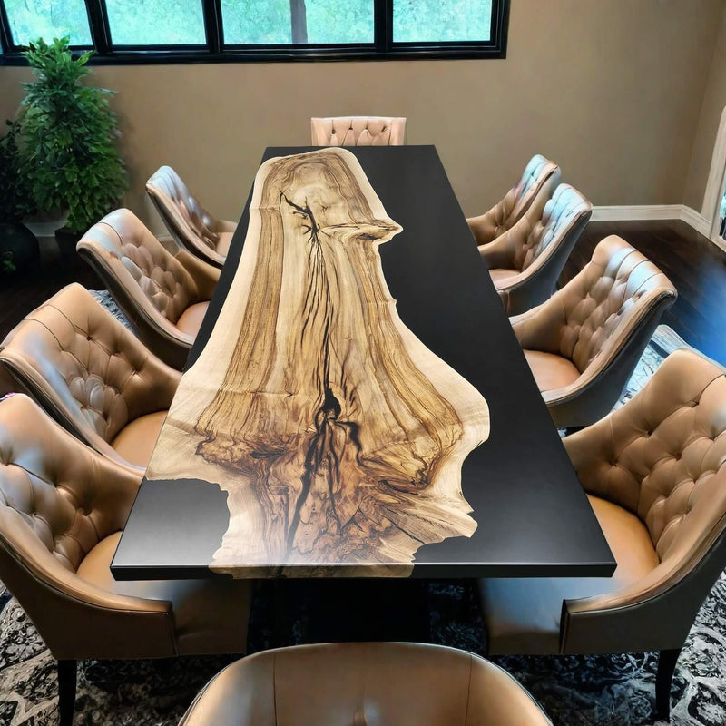 Custom Walnut Epoxy Resin River Table Black Resin WRT-08