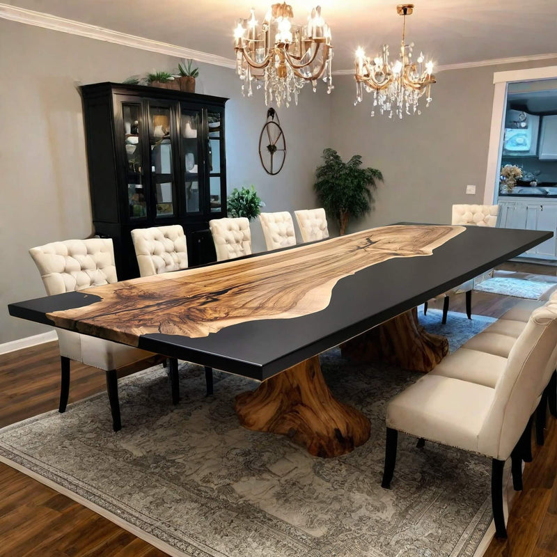 Custom Walnut Epoxy Resin River Table Black Resin WRT-08