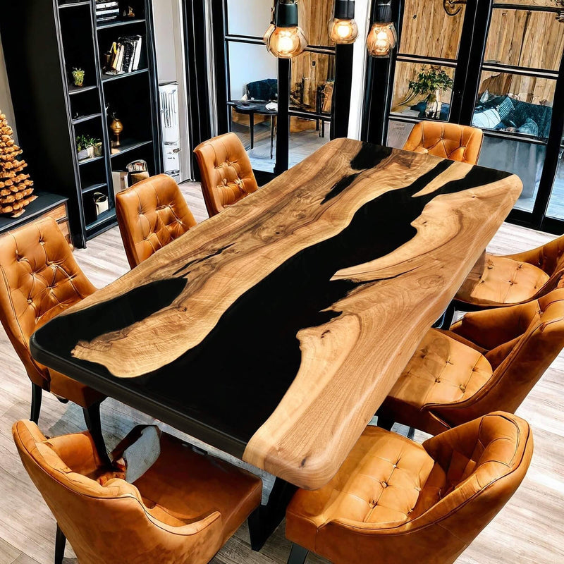 Custom Walnut Epoxy Resin River Table Black Resin WRT-06