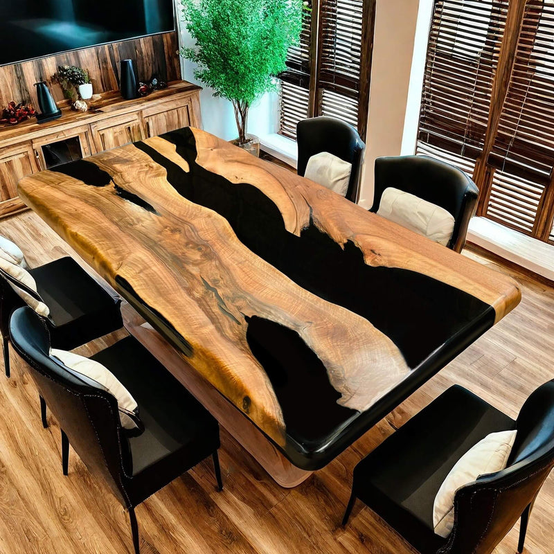 Custom Walnut Epoxy Resin River Table Black Resin WRT-06