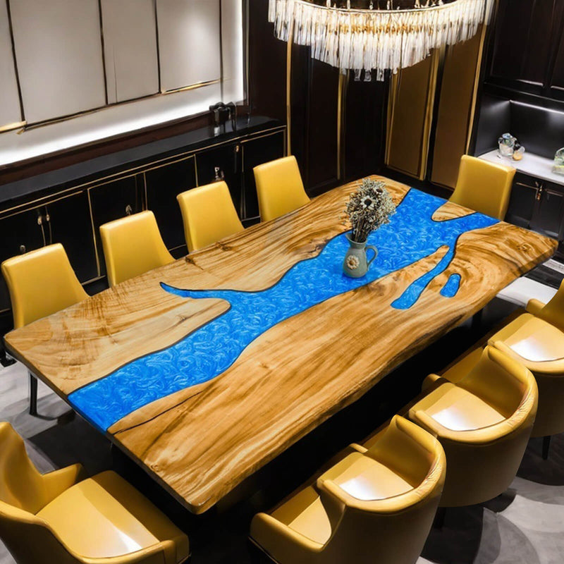 Custom Walnut Epoxy Resin River Table Ocean Blue Resin WRT-18