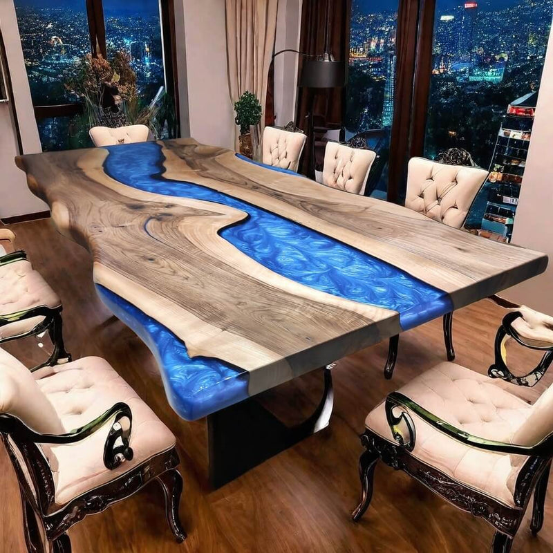 Custom Walnut Epoxy Resin River Table Blue Pearl WRT-55