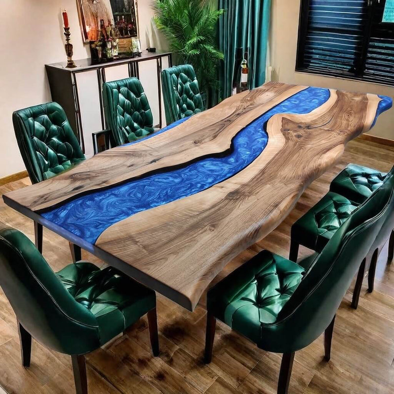 Custom Walnut Epoxy Resin River Table Blue Pearl WRT-55