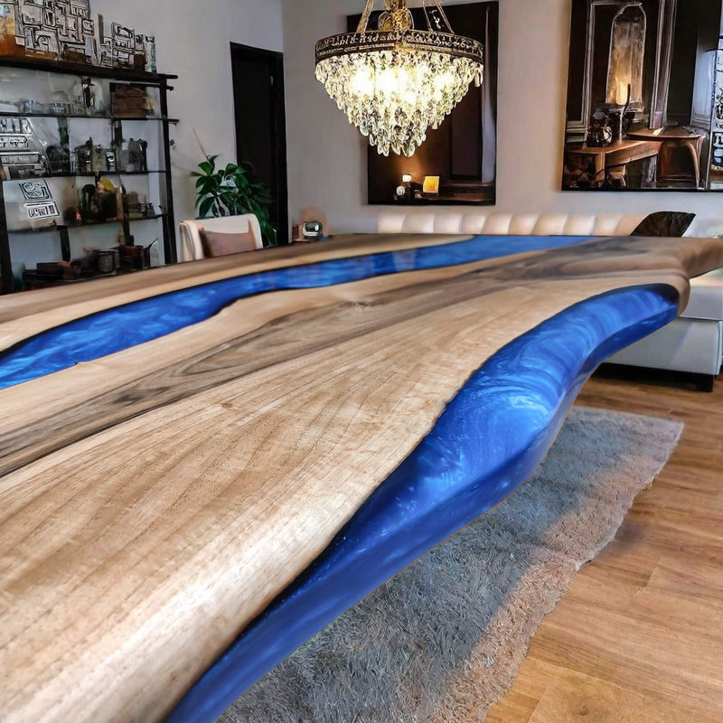 Custom Walnut Epoxy Resin River Table Blue Pearl WRT-55