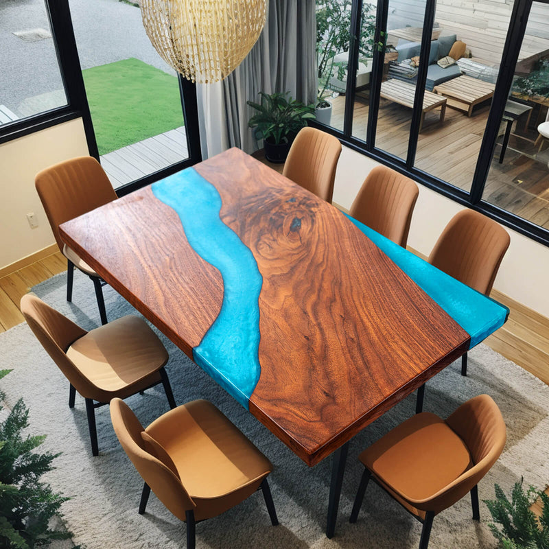 Custom Walnut Epoxy Resin River Table Blue Resin WRT-34