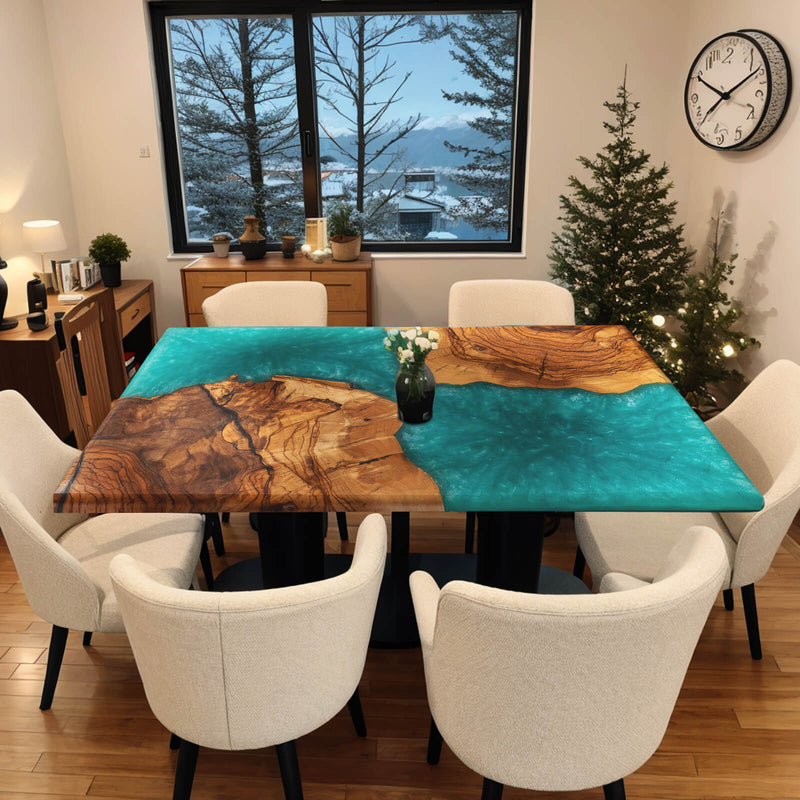 Custom Walnut Epoxy Resin River Table Blue Resin WRT-26