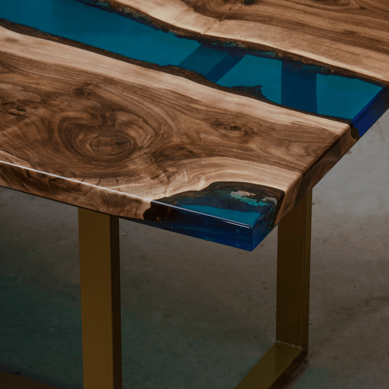 Custom Walnut Epoxy Resin River Table Blue Resin WRT-17