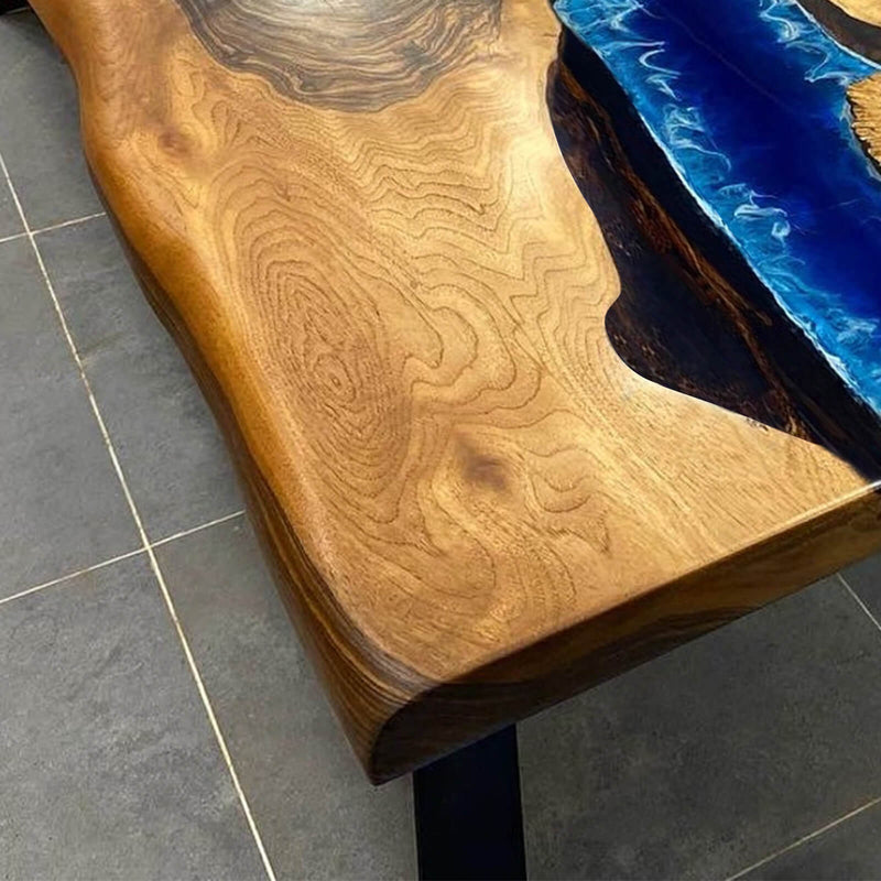 Custom Walnut Epoxy Resin River Table Blue Waves WRT-51