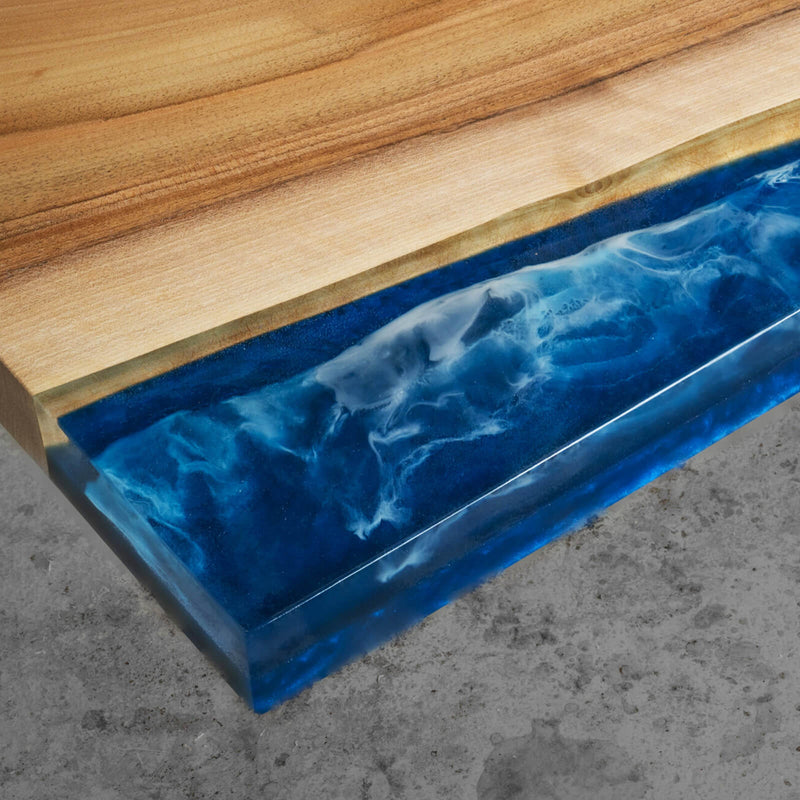 Custom Walnut Epoxy Resin River Table Blue Waves WRT-45