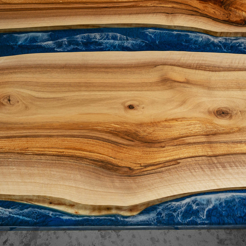 Custom Walnut Epoxy Resin River Table Blue Waves WRT-45