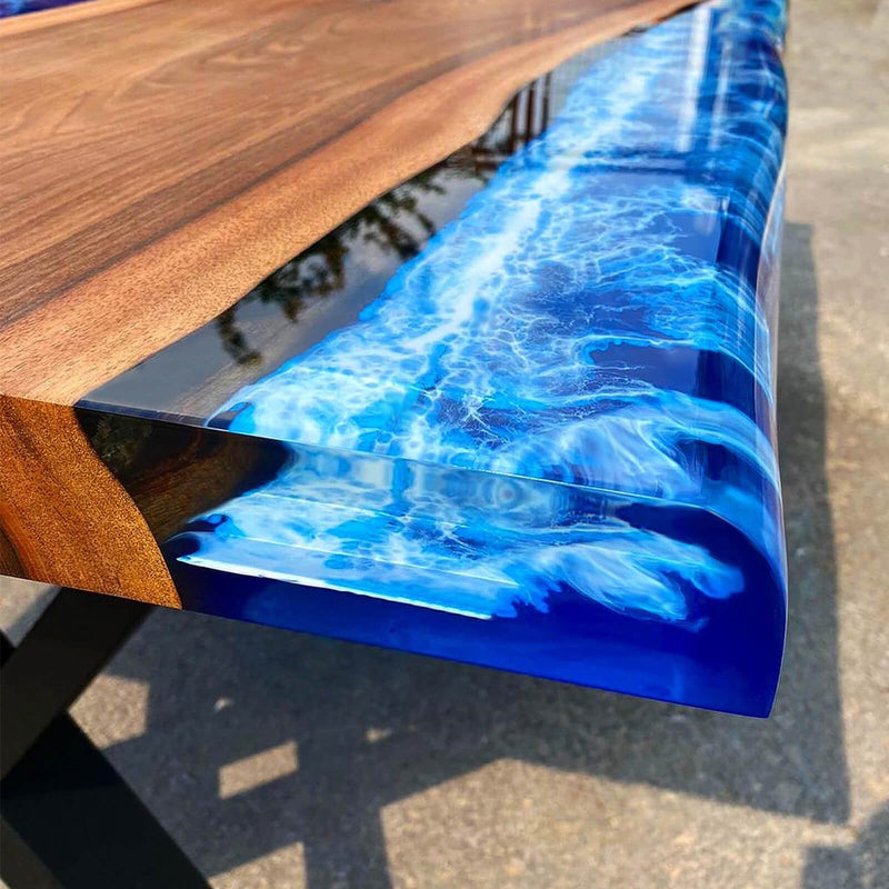Custom Walnut Epoxy Resin River Conference Table Blue Waves WRT-50