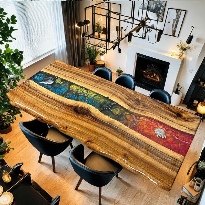 Custom Walnut Epoxy Resin River Table Colorful Resin WRT-27