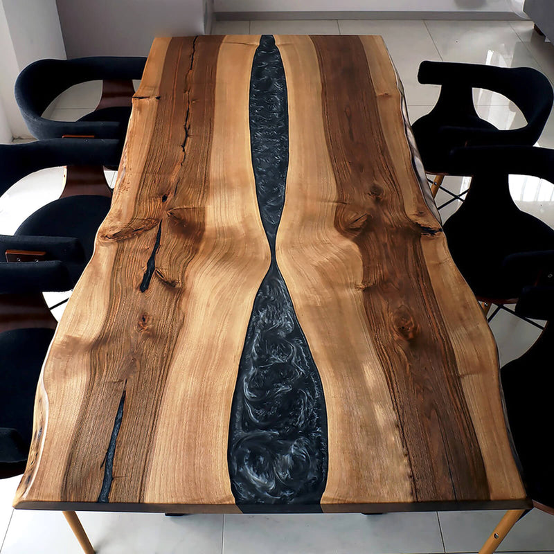Custom Walnut Epoxy Resin River Table Graphite Gray WRT-56