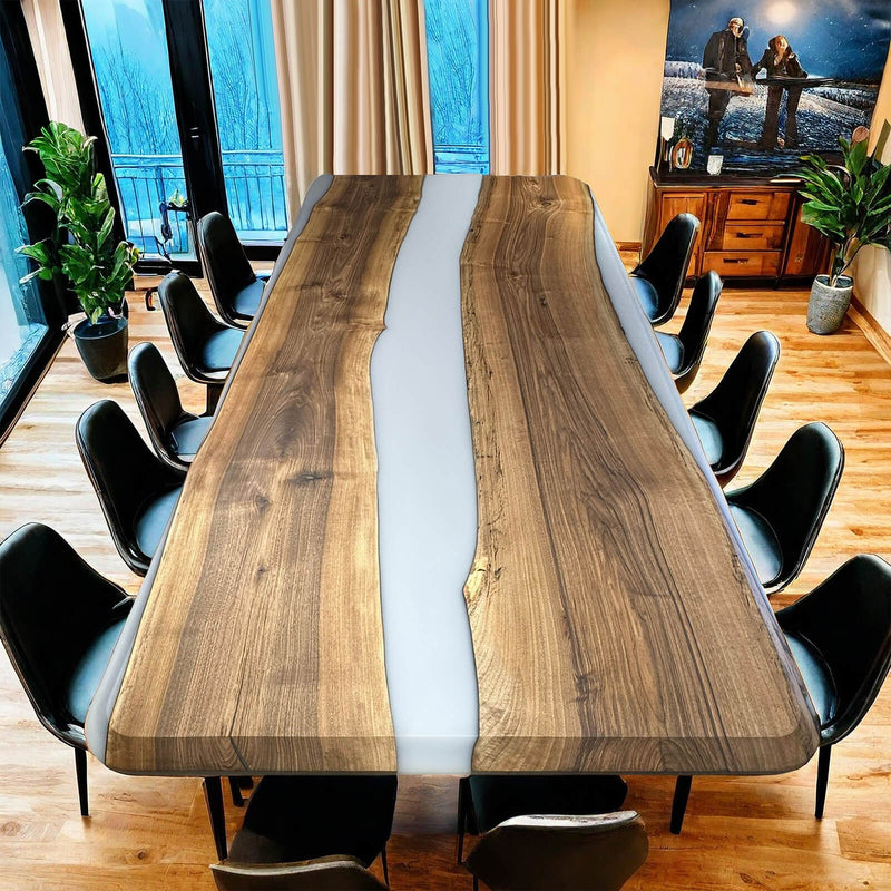 Custom Walnut Epoxy Resin River Table Gray Resin WRT-53