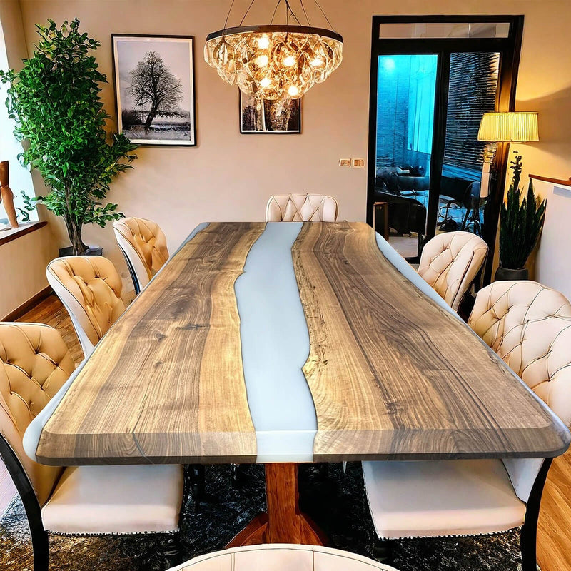 Custom Walnut Epoxy Resin River Table Gray Resin WRT-53