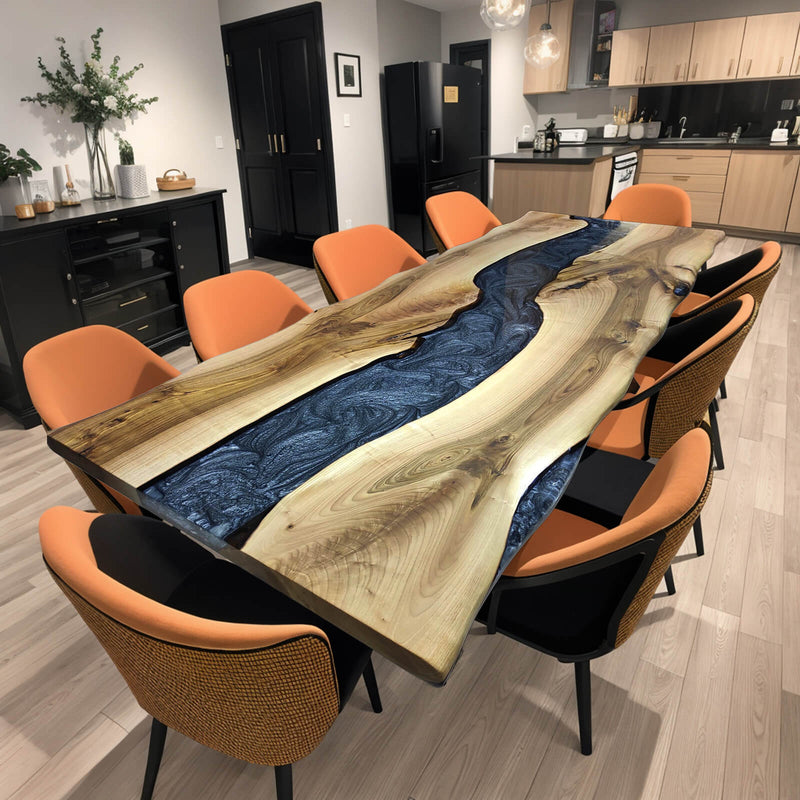 Custom Walnut Epoxy Resin River Table Gray Resin WRT-42