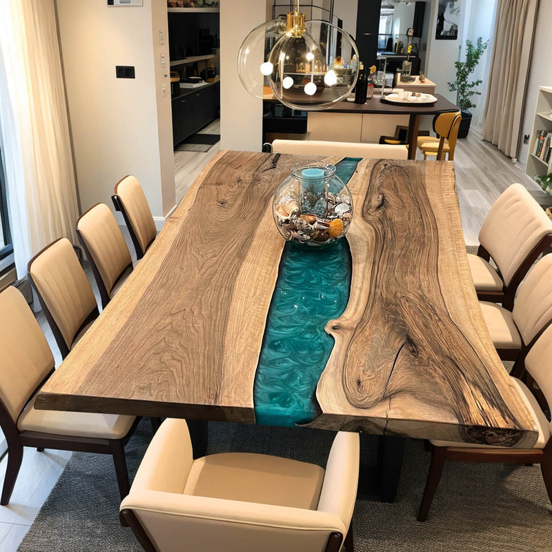 Custom Walnut Epoxy Resin River Table Green Resin WRT-29