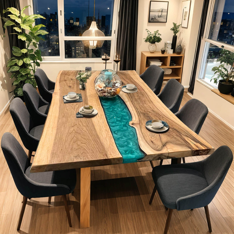Custom Walnut Epoxy Resin River Table Green Resin WRT-29