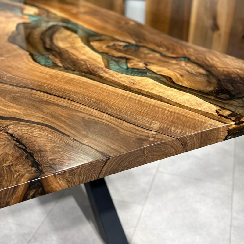 Custom Walnut Epoxy Resin River Table Green Resin WRT-39