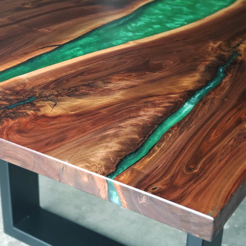 Custom Black Walnut Epoxy Resin River Table Green Resin BRT-89