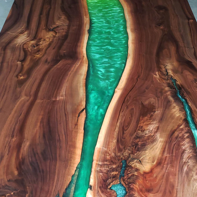Custom Black Walnut Epoxy Resin River Table Green Resin BRT-89