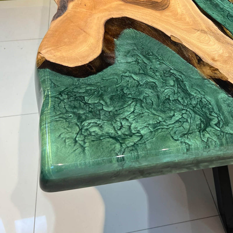 Custom Walnut Epoxy Resin River Table Green Resin WRT-02
