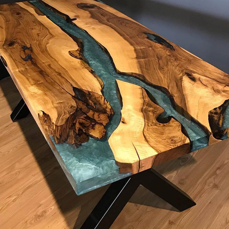 Custom Walnut Epoxy Resin River Table Grey Blue Resin WRT-38