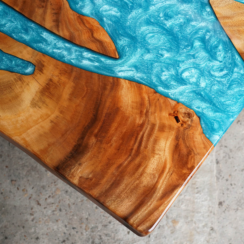Custom Walnut Epoxy Resin River Table Mint Blue Resin WRT-19