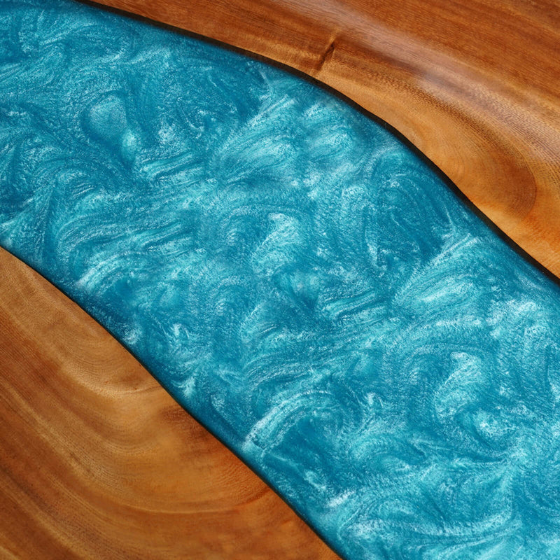 Custom Walnut Epoxy Resin River Table Mint Blue Resin WRT-19