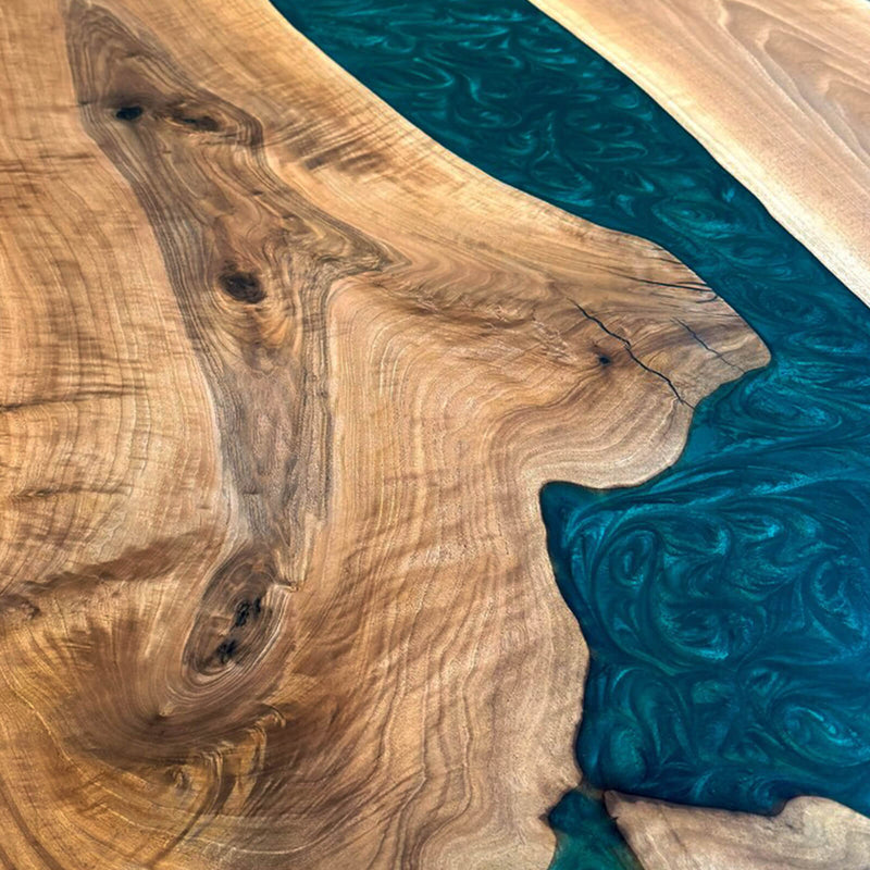 Custom Walnut Epoxy Resin River Table Pearl Green Resin WRT-49