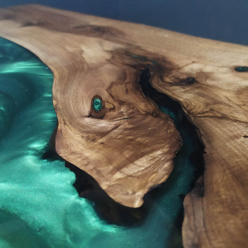 Custom Walnut Epoxy Resin River Table Pearl Green Resin WRT-37