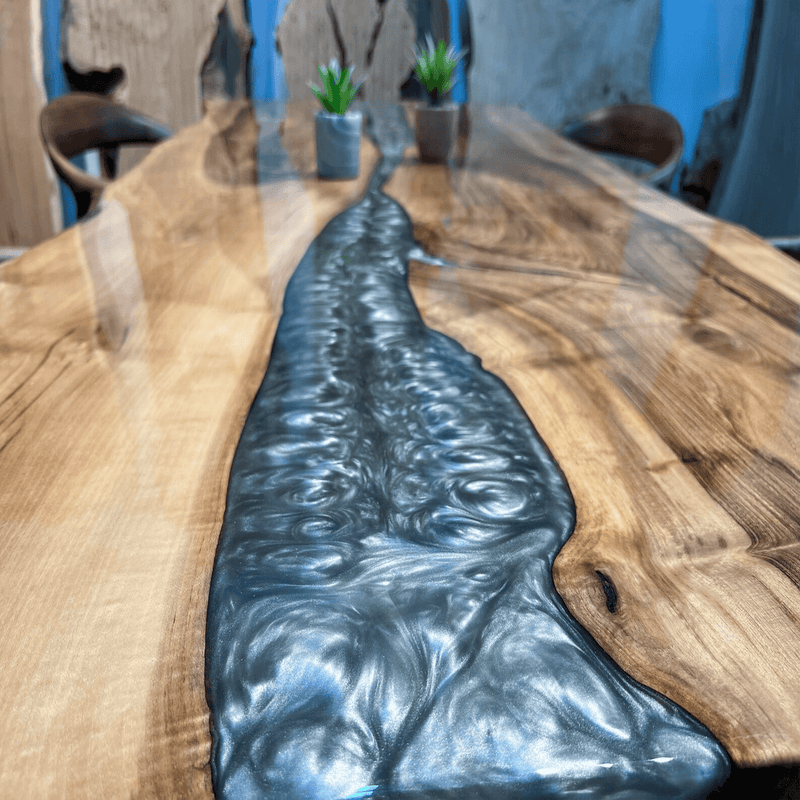 Custom Walnut Epoxy Resin River Table Pearl Silver Resin WRT-16