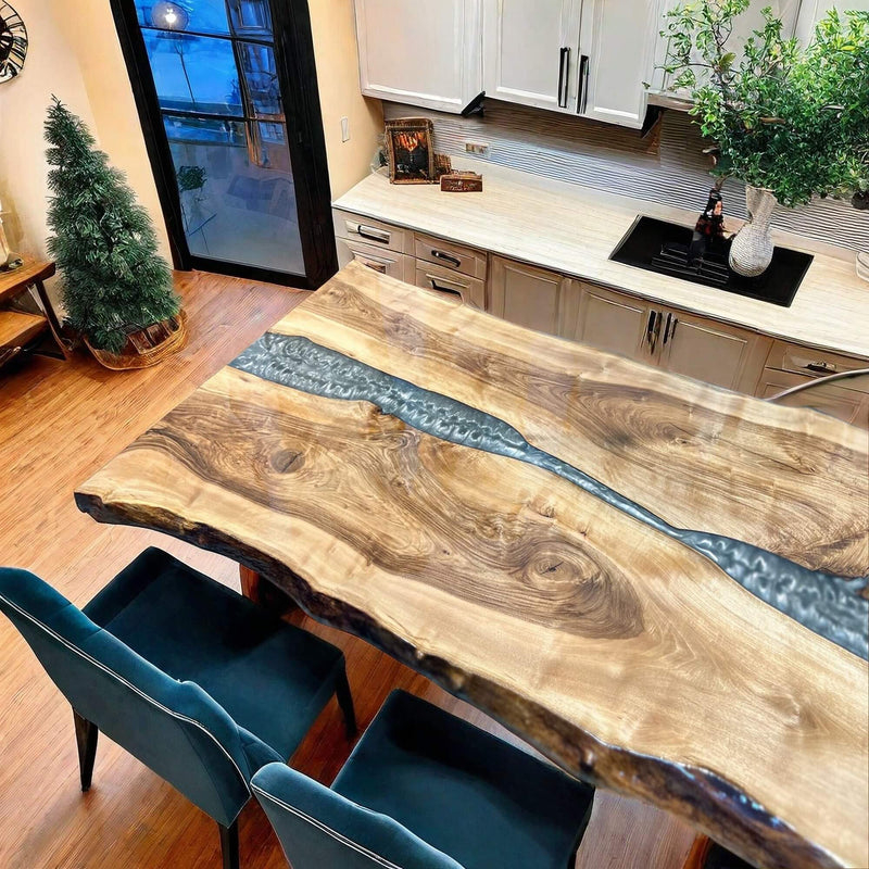 Custom Walnut Epoxy Resin River Table Pearl Silver Resin WRT-16