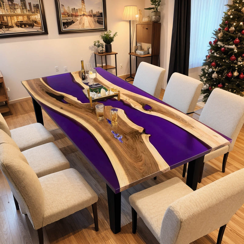 Custom Walnut Epoxy Resin River Table Purple Resin WRT-43