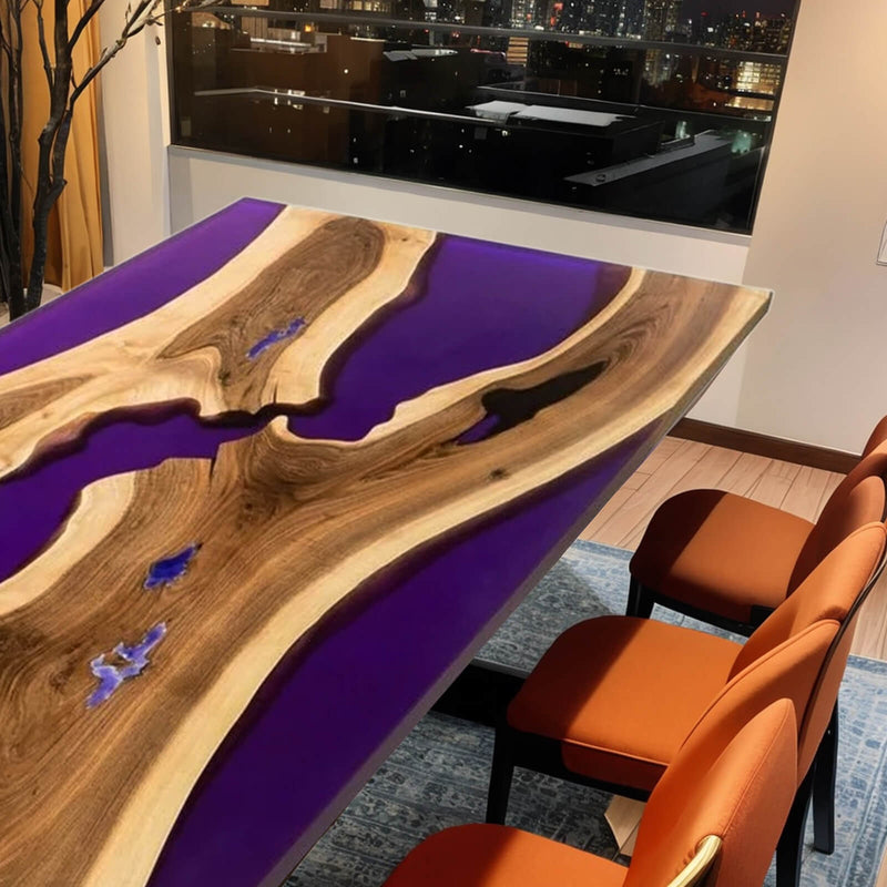 Custom Walnut Epoxy Resin River Table Purple Resin WRT-43