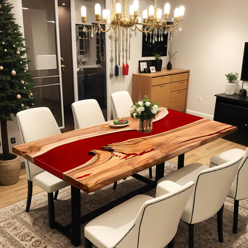 Custom Walnut Epoxy Resin River Table Red Resin WRT-03
