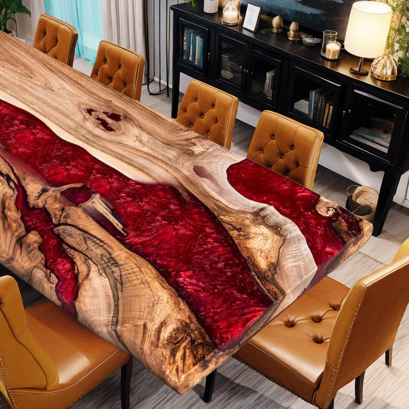 Custom Walnut Epoxy Resin River Table Red Resin WRT-44