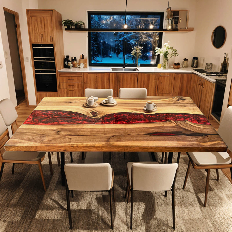 Custom Walnut Epoxy Resin River Table Red Resin WRT-35