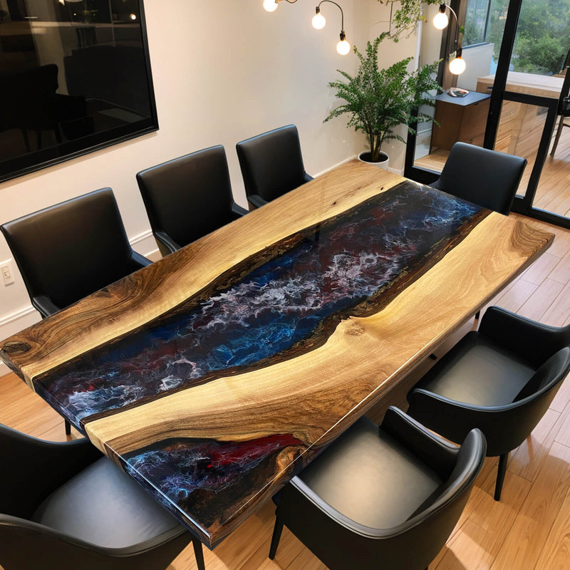 Custom Walnut Epoxy Resin River Table Red White Blue Resin WRT-28