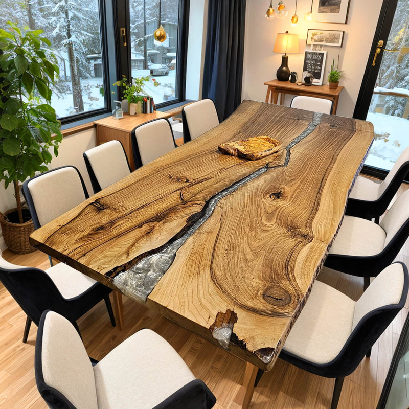 Custom Walnut Epoxy Resin River Table Silver Resin WRT-32