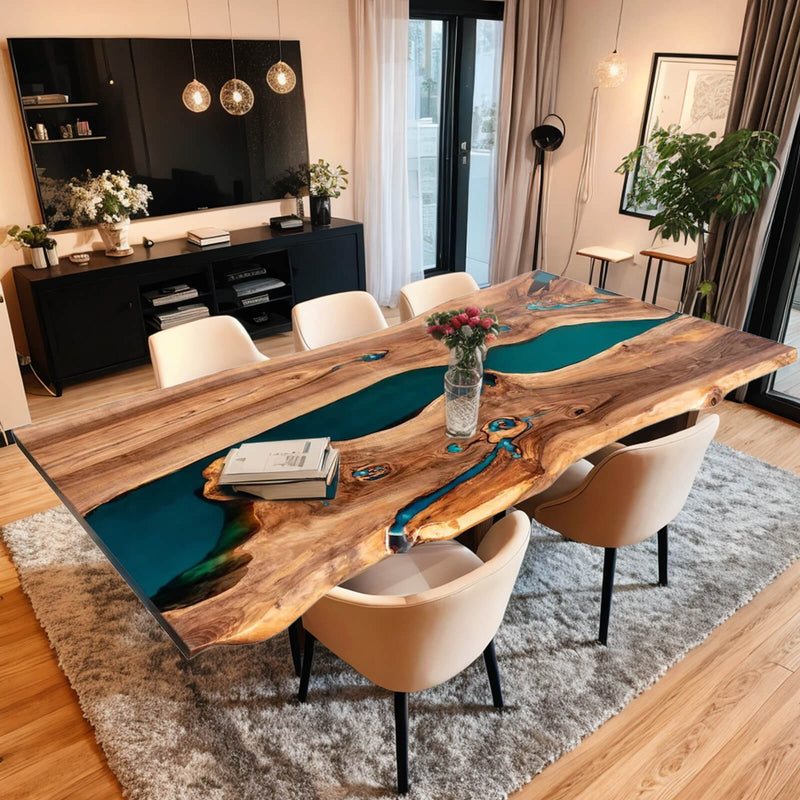 Custom Walnut Epoxy Resin River Table Turquoise Resin WRT-41