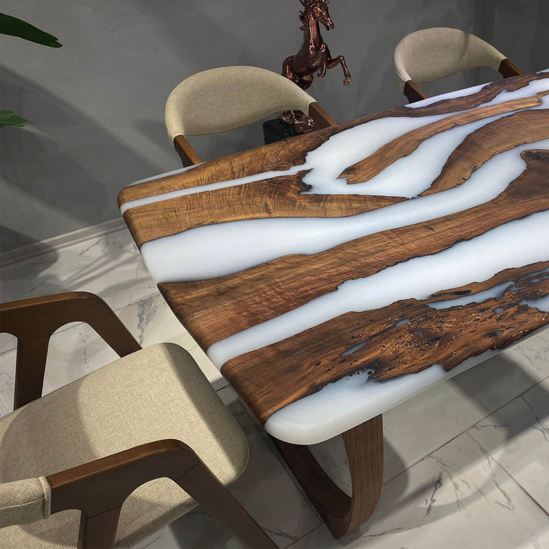 Custom Walnut Epoxy Resin River Table White Resin WRT-52