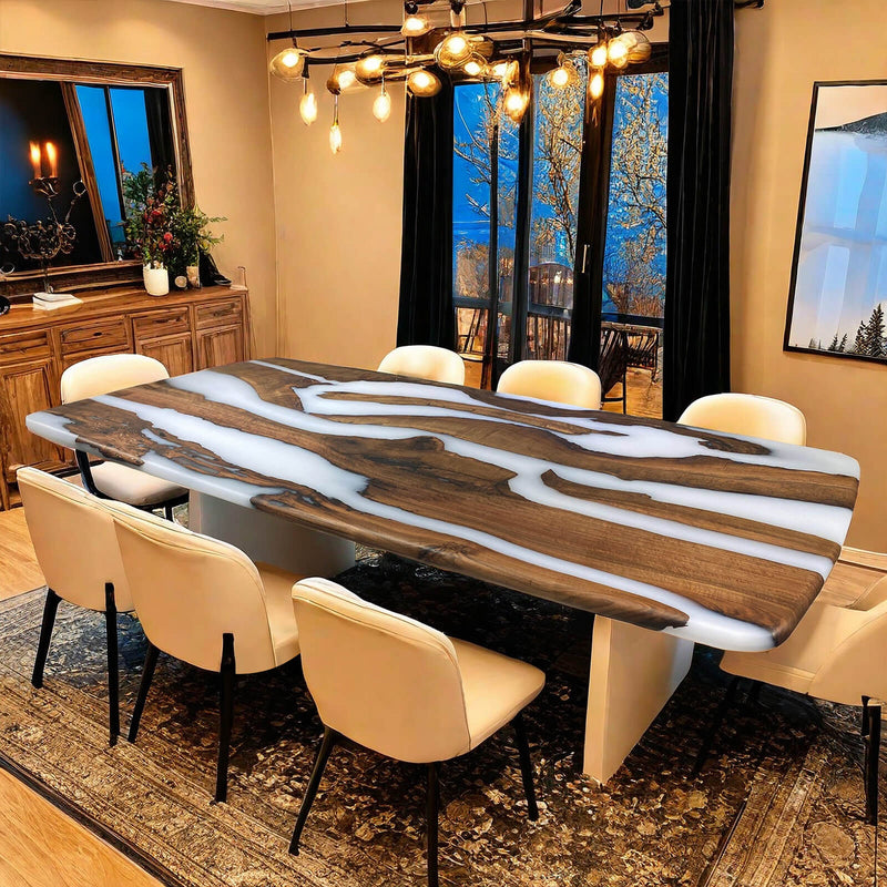 Custom Walnut Epoxy Resin River Table White Resin WRT-52
