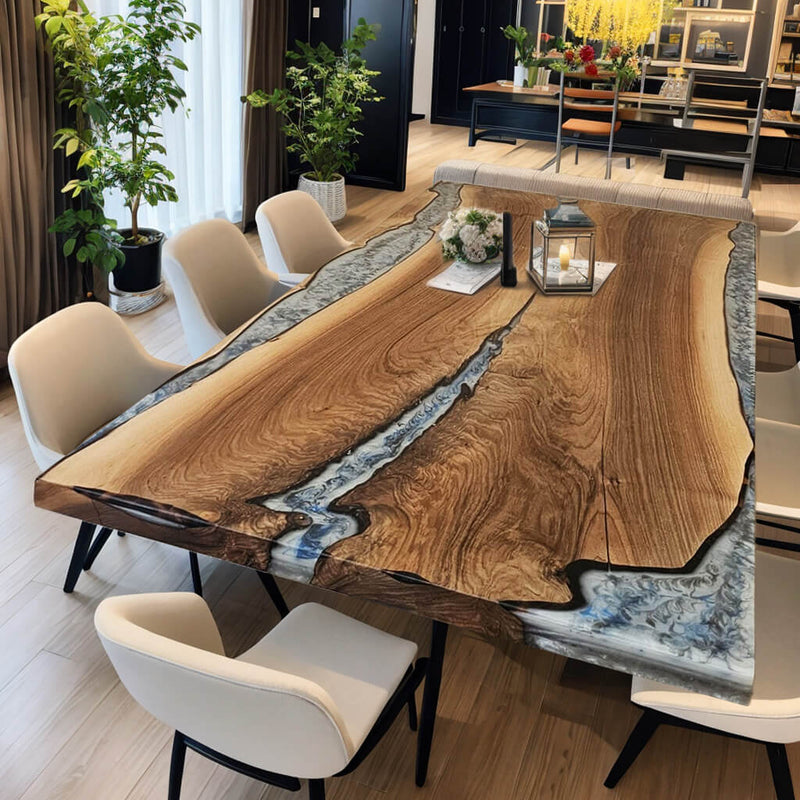 Custom Walnut Epoxy Resin River Table White Resin WRT-33