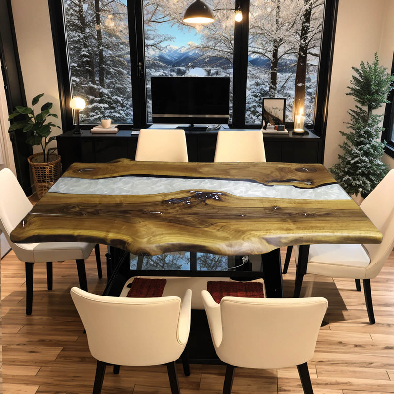 Custom Walnut Epoxy Resin River Table White Resin WRT-36