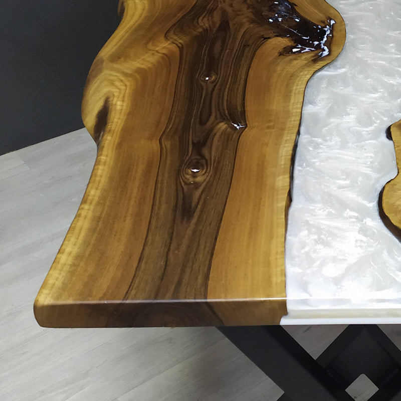 Custom Walnut Epoxy Resin River Table White Resin WRT-36