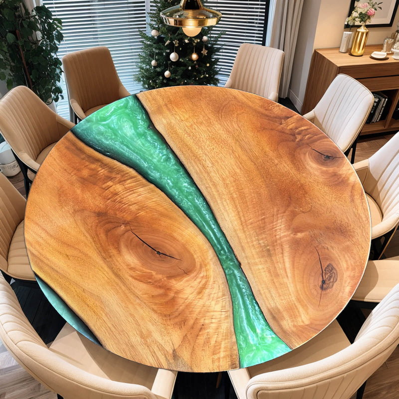 Custom Walnut Epoxy Resin Round Coffee Table Green Resin CRT-50